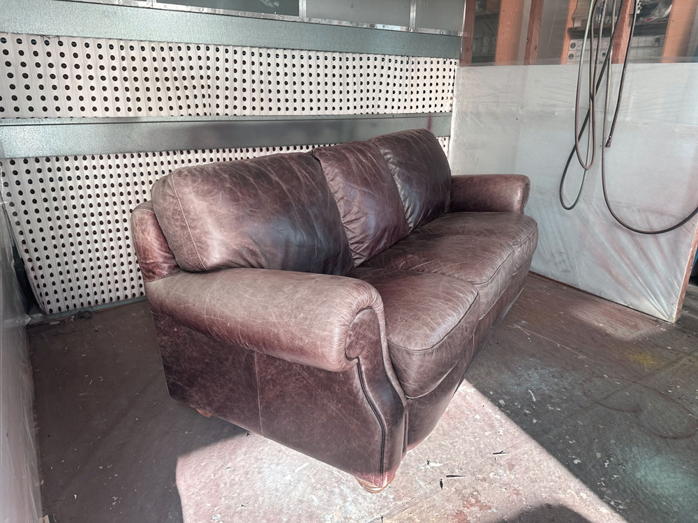 waxed oil leather couch before