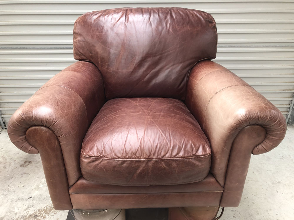 faded waxed oil leather chair before redye work